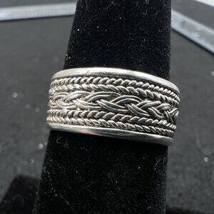 Vintage Sterling Silver Wide Band Ring Braided Rope Woven Size 6.5
